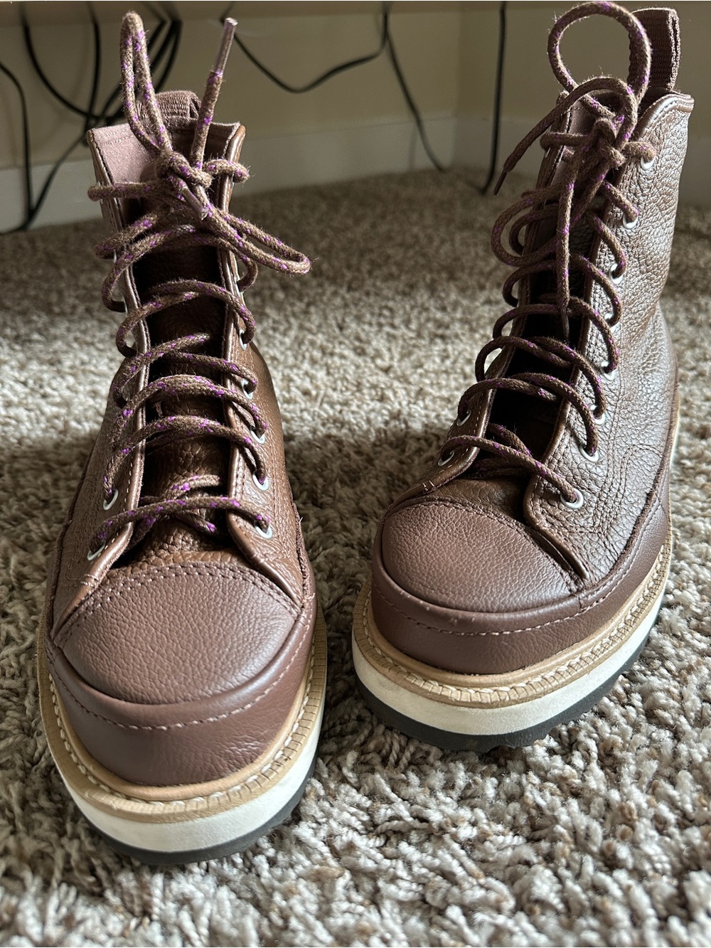 Women’s Brown Lace-Up Platform Leather Boots